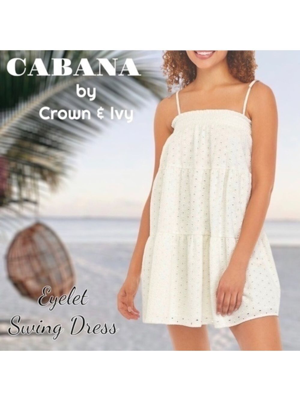 CABANA by Crown & Ivy Jr.’s White Eyelet Shoulder Tie Swing Tank Dress NWT/XL